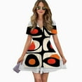 thumbnail image 2 of Midcentury Modern Abstract Art Women Dress V-Neck Short Sleeve Flowy Swing Party Midi Dress, 2 of 4
