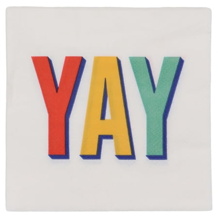 Celebrate It Beverage Napkins Vibrant YAY! Block Letter Print White & Multicolor 4.8 x 4.8 12 Packs (240 Total Count)