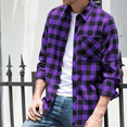 thumbnail image 3 of PUZTLOY Mens Button Down Shirts Long Sleeve Plaid Flannel Shirt Business Casual Work Dress Shirts with Pocket Black Purple, 3 of 7