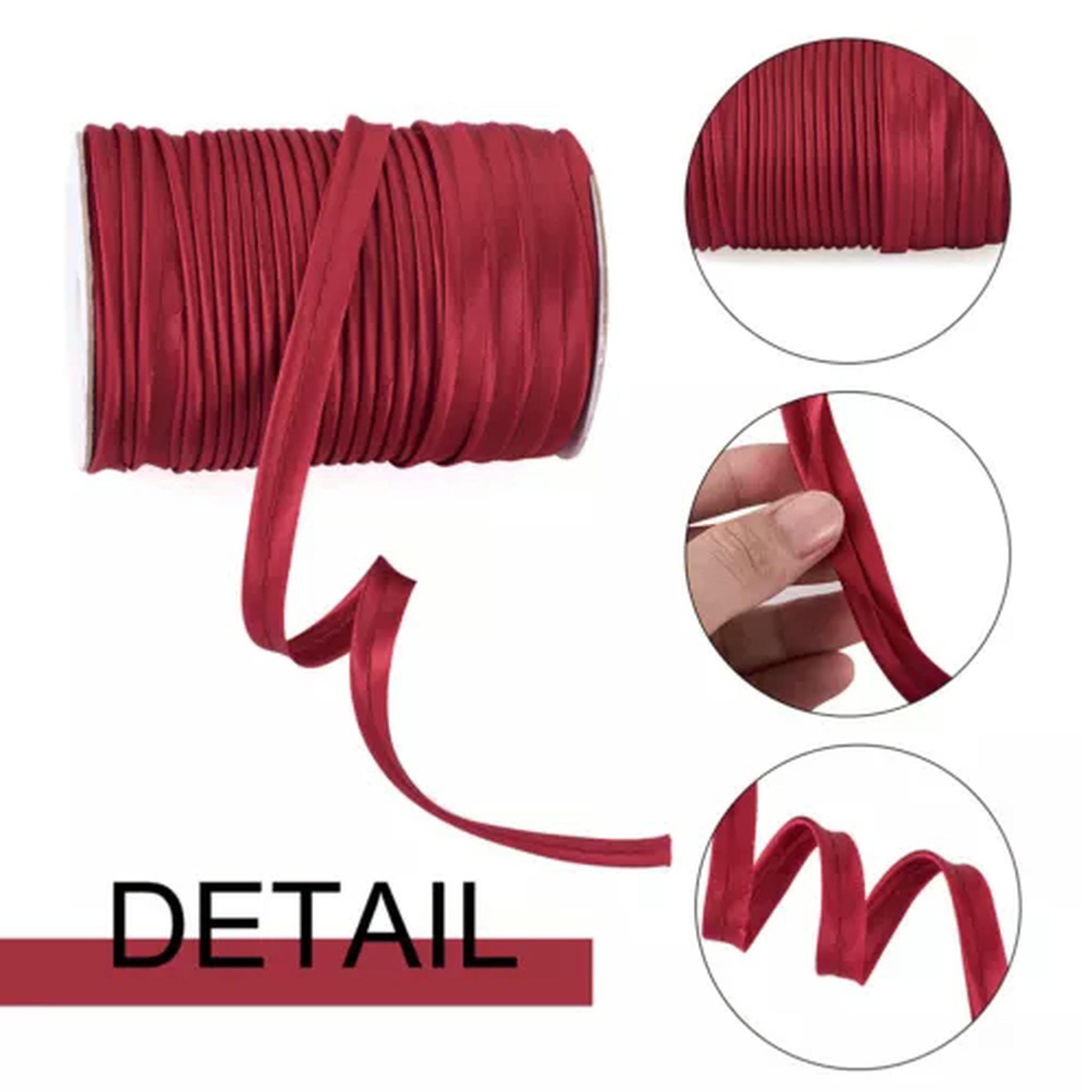 U8MO 109 Yards/roll 3/8 " Polyester Fiber Ribbons Trim Welting Cord for Clothing Sew-Dark Red
