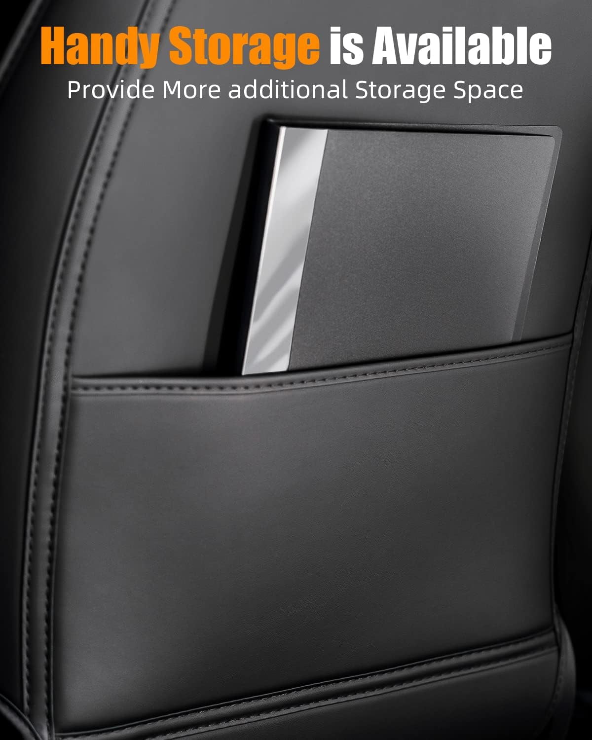 Leather Car Seat Back Protector for Tesla Models Y, 3, S & X, Includes 2025 Model Y & 2024-2025 Model 3 Highland, Durable Kick Mats with Storage Pocket, Set of 2