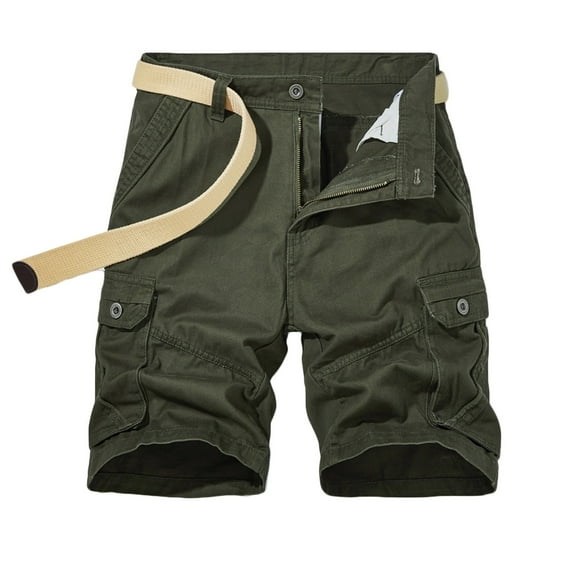 Flash Picks HOOMEUMY Men's Summer Cargo Shorts Cotton Loose Fit Multi-Pockets Straight Military Shorts with Belt Army Green 8