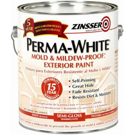 Zinsser 3131 Semi-Gloss Mold & Mildew Proof Exterior Paint, White, (Best Mildew Resistant Paint)
