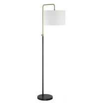 Ingraham 65.5 in. Flat Black/Satin Brass Finish 1-Light Standard Floor Lamp for Home w/ White Linen Shade
