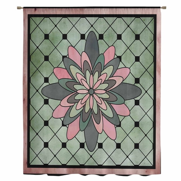Farmhouse Flowers Sheer Curtains 84 Inches Long, Ethnic Retro Abstract Pattern Lattice Light Filering Curtains, Breathable Simi Curtain Privacy Drapes for Living Room Bedroom Window Treatment