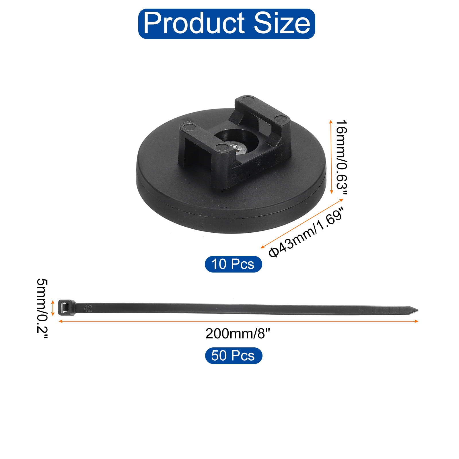 Uxcell 10Pcs Magnetic Zip Tie Mount Adjustable Cable Tie Holder with 8" Cable Zip Ties,Black