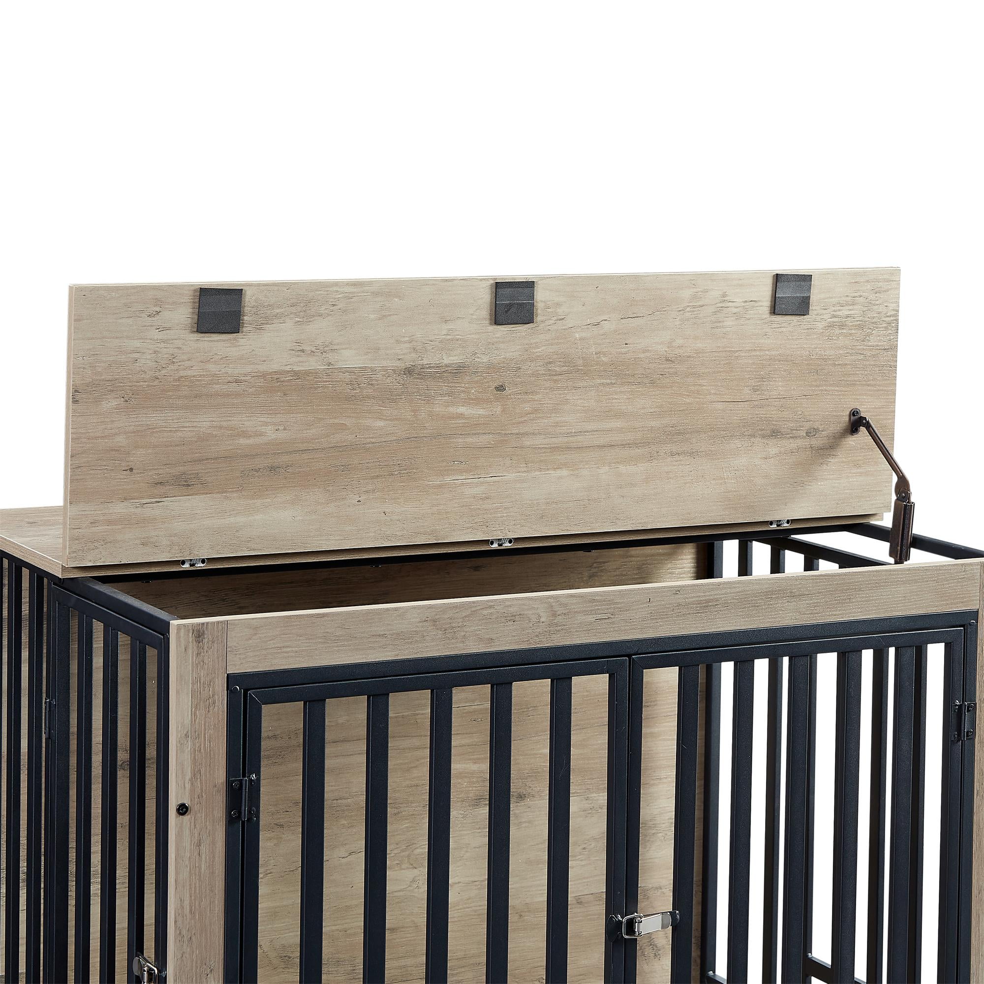Pefilos 38" Dog Crate with Feeding Bowl, Wheels, Three Doors Kennel Flip-Up Top Opening, Furniture Style Dog Cage for Indoor Dogs, Gray Pefilos 38" Dog Crate with Feeding Bowl, Wheels, Three Doors Kennel Flip-Up Top Opening, Furniture Style Dog Cage for Indoor Dogs, Gray