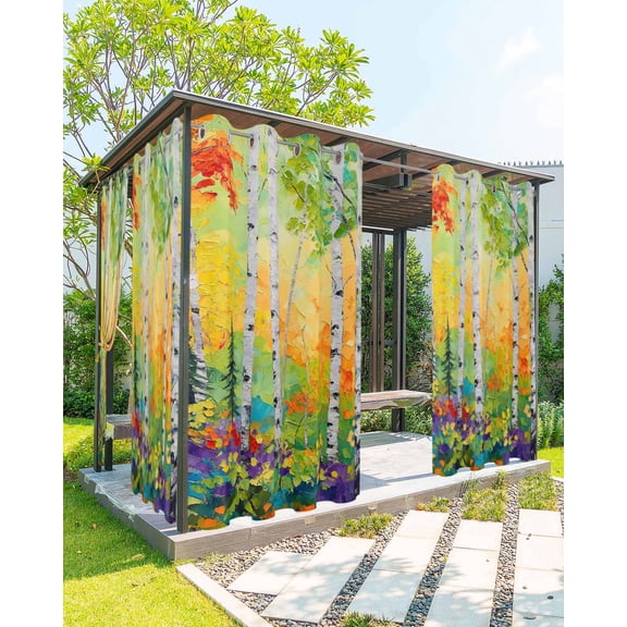 nqOlkjepod Outdoor Curtains for Patio Waterproof, Modern Oil Painting Outdoor Privacy Panels Grommet, Summer Tree Botanical Pink Green Blackout Outside Curtains for Porch/Cabana 54"x95", 2 Panels