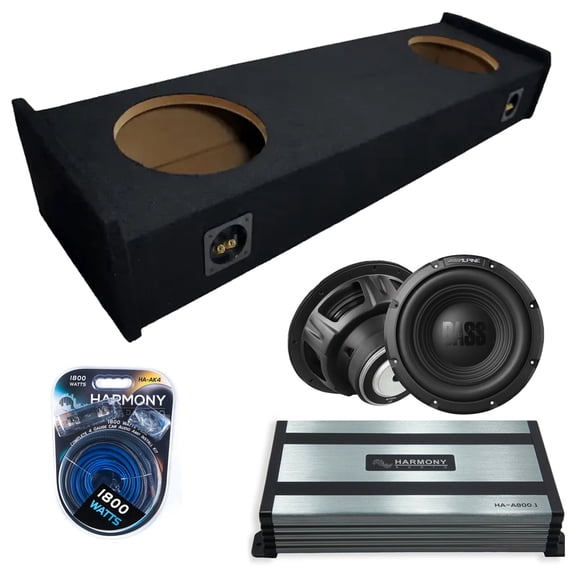 Harmony Audio Alpine fits 97-99 Ford F-150 Ext Cab W12S4 Dual 12" Subwoofer 500W Sealed Sub Box | HA-A800.1 Amplifier, 4GA Amp Kit