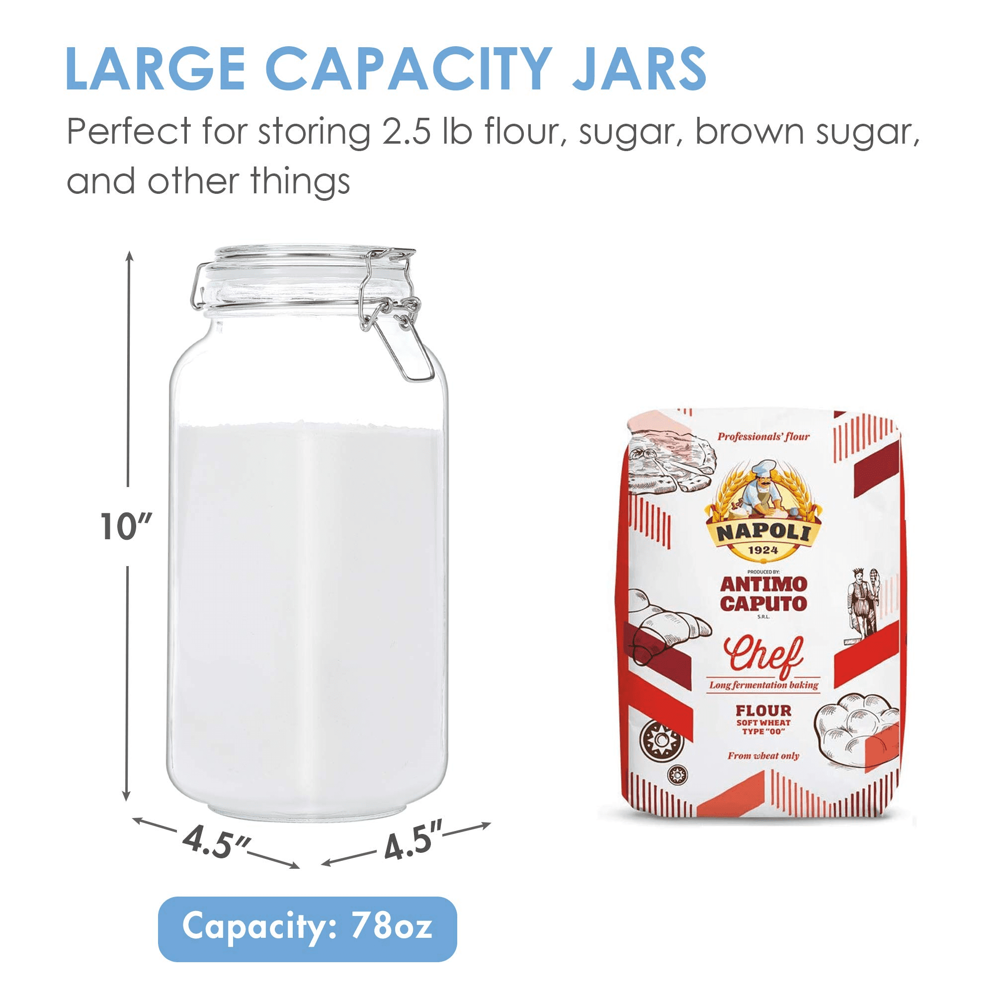 50oz Airtight Glass Jars with Lids, CHEFSTORY 3 PCS Food Storage Canister,  Square Mason Jar Containers 