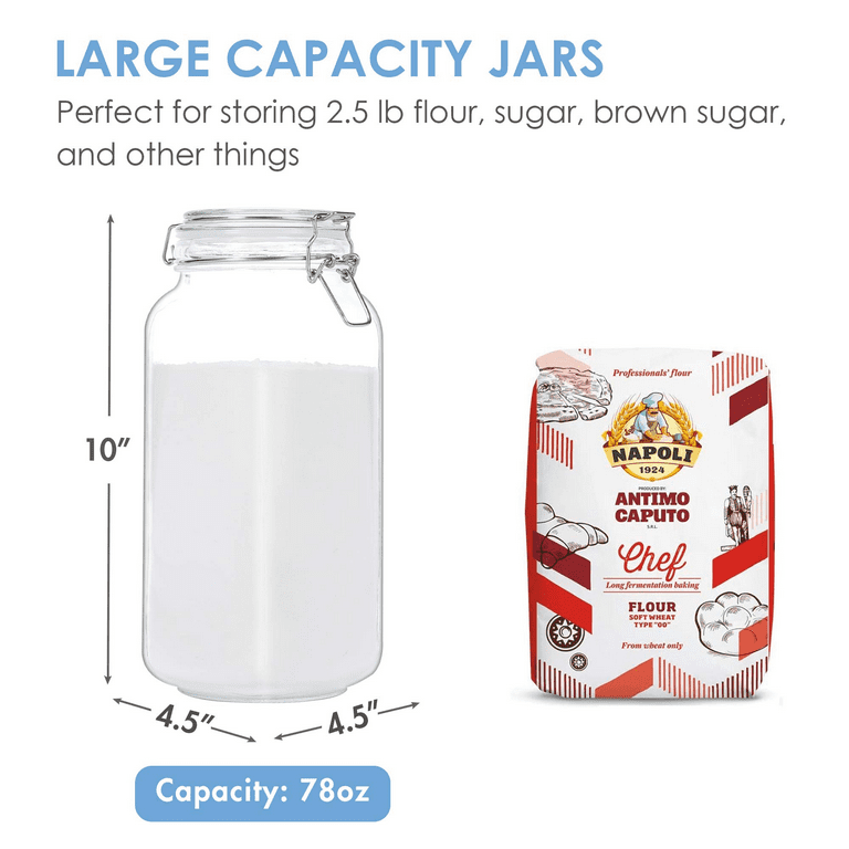 78oz Airtight Glass Jars with Lids, Vtopmart 3 Pcs Food Storage Canister, Square Mason Jar Containers, Size: 4.5L x 4.5W x 10H, Clear