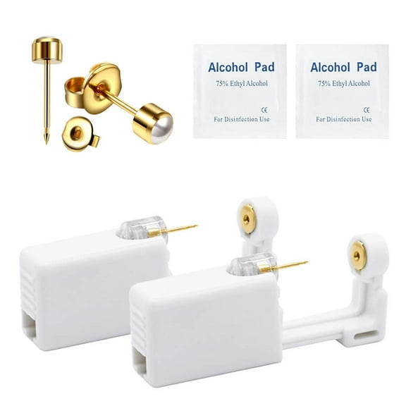 2 Pack Self Ear Piercing Gun, Disposable Ear Pearcings Kit with 4mm Silver Black Gold CZ Zirconia Pearl Earring Studs,Safety Ear Piercing Gun Kit Tool (SGZH-233-2)