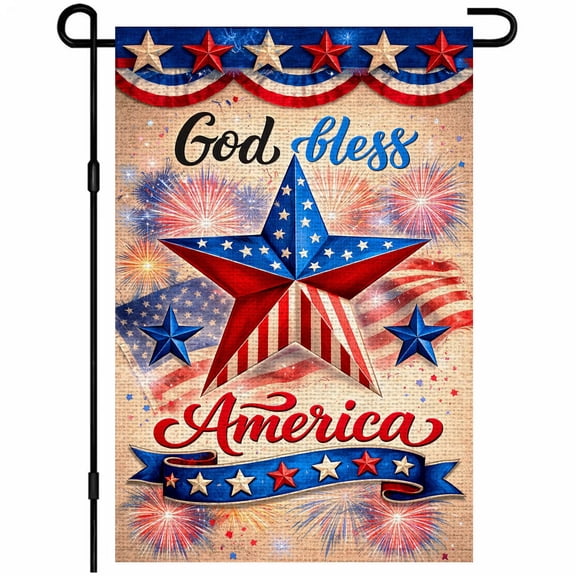 Double Sided 12x18 Burlap God Bless America Flag Red Blue Star American Patriotic 4th of July Memorial Day Outdoor Decor