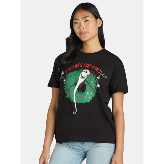 Nightmare Before Christmas Women's Graphic Tee with Short Sleeves, Sizes XXS-XXL
