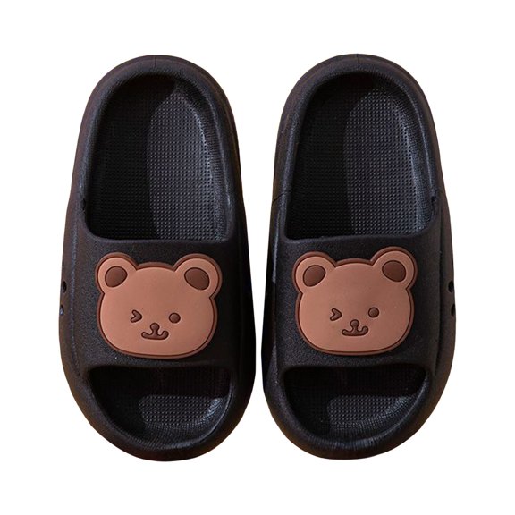 HEWUQI Kids Cloud Slides Slippers for Girls Boys Quick Drying Shower Cushioned Slip on Bathroom Thick Sole Sandals Indoor Outdoor Shoes Black Size 7 Toddler