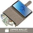 thumbnail image 5 of Compatible with Samsung Galaxy S9 Plus Wallet Phone Case and Tempered Glass Screen Protector Flower Faux Leather Flip Credit Card Holder Stand Zipper Cell Cover for S9+ 9S 9plus S9plus Women Grey, 5 of 9