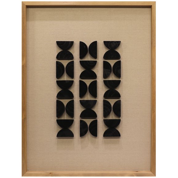 Art Mural Original 24x32 avec Rayures en Bois Noir Demi-Cercle dans Boîte à Ombre Rectangulaire