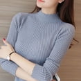 thumbnail image 4 of Suéter de cuello alto medio para mujer, suéter estilo coreano, suéter de otoño e invierno, cálido, de gran tamaño, con pétalos roscados, manga larga para mujer, 4 of 5