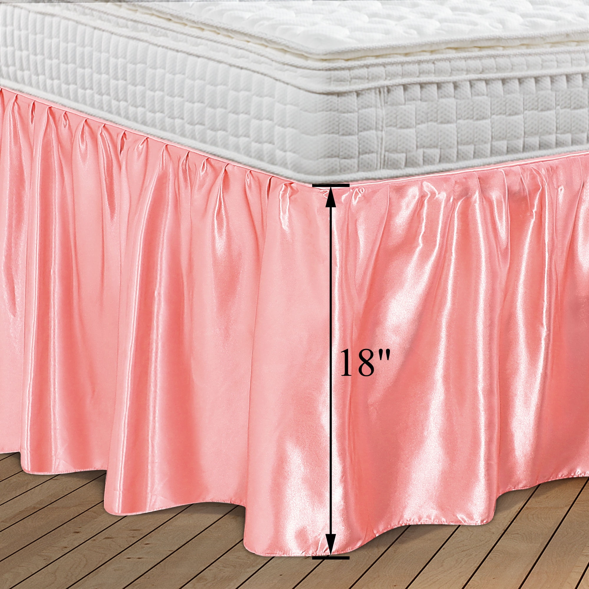 PiccoCasa Satin Silk Wrap Around Bed Skirt Dust Ruffle 18" Drop, King Coral Pink