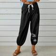 thumbnail image 2 of Yuzhih Cotton Linen Capris 2024 Summer Trendy Printed Trousers High Waisted Drawstring Cinch Bottom Capri Pants, 2 of 6