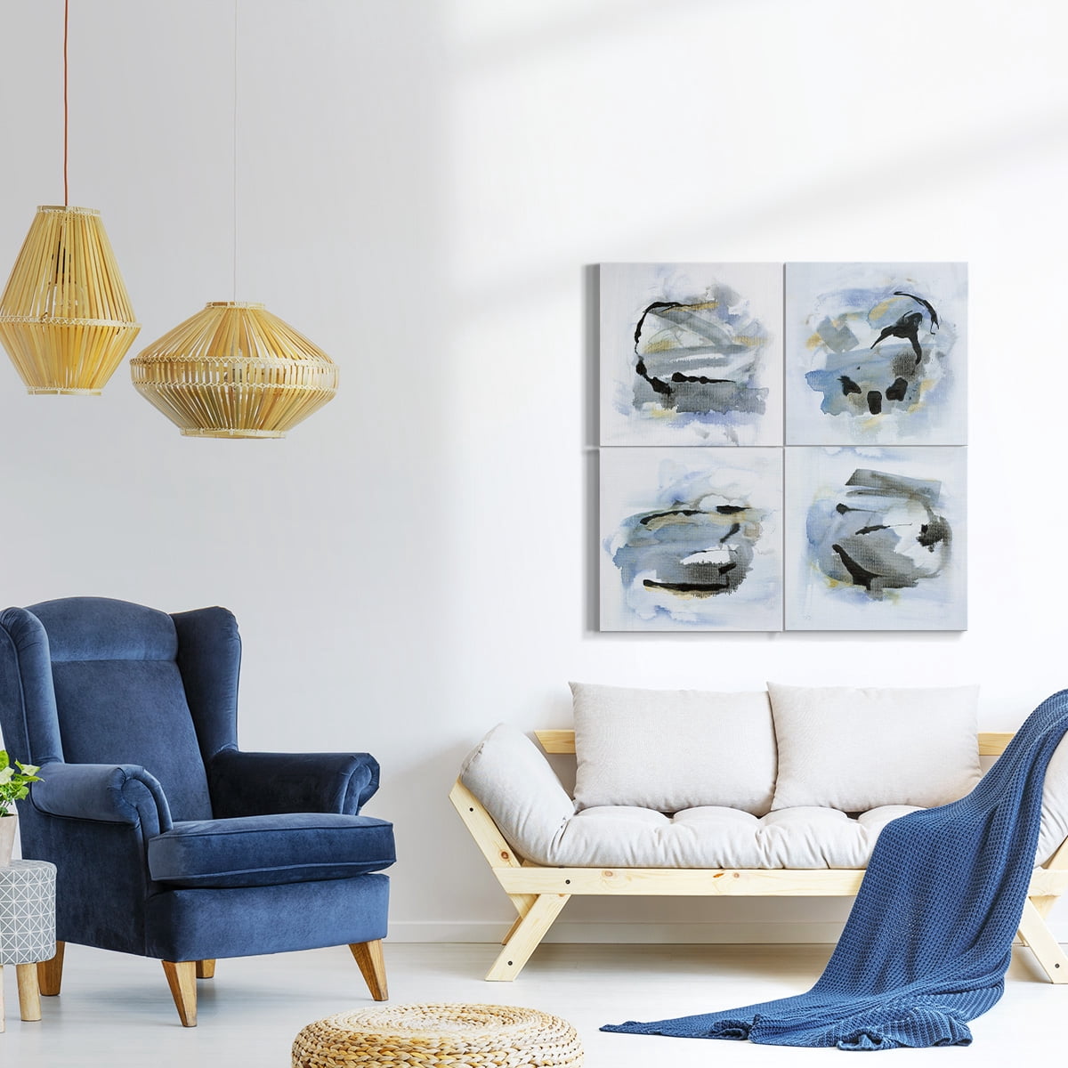 Wexford Home Abstract Wall Art Watercolor Canvas Prints Modern Artwork Décor for Living Room Bathroom Bedroom 16x 16 inches, Set of 4