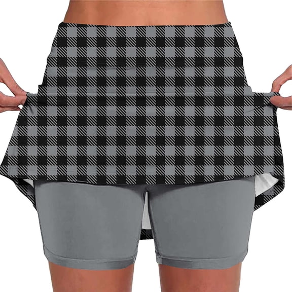 Stamzod Women's Golf Skirts High Waisted Athletic Skirt with Shorts Underneath Casual Yoga Skorts Black B L