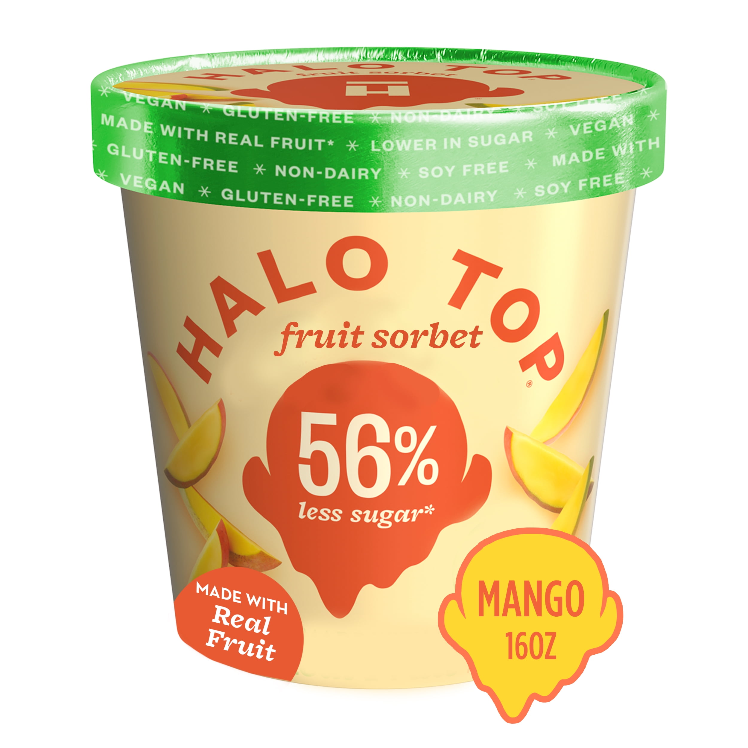 Halo Top Mango Fruit Sorbet, Fall Frozen Dessert, 16 fl oz Pint