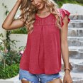 thumbnail image 2 of Top de manga corta con volantes para mujer, cuello redondo, empalme de encaje en el pecho, camisa holgada de manga corta a la moda para primavera y verano, rojo sandía S, 2 of 8