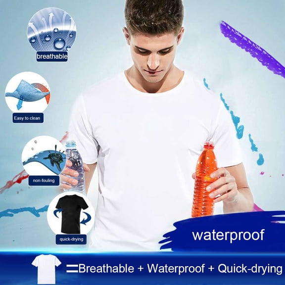 Joernso Anti-Dirty Waterproof Solid Color Men T Shirt Soft Short Sleeve Quick Dry Top