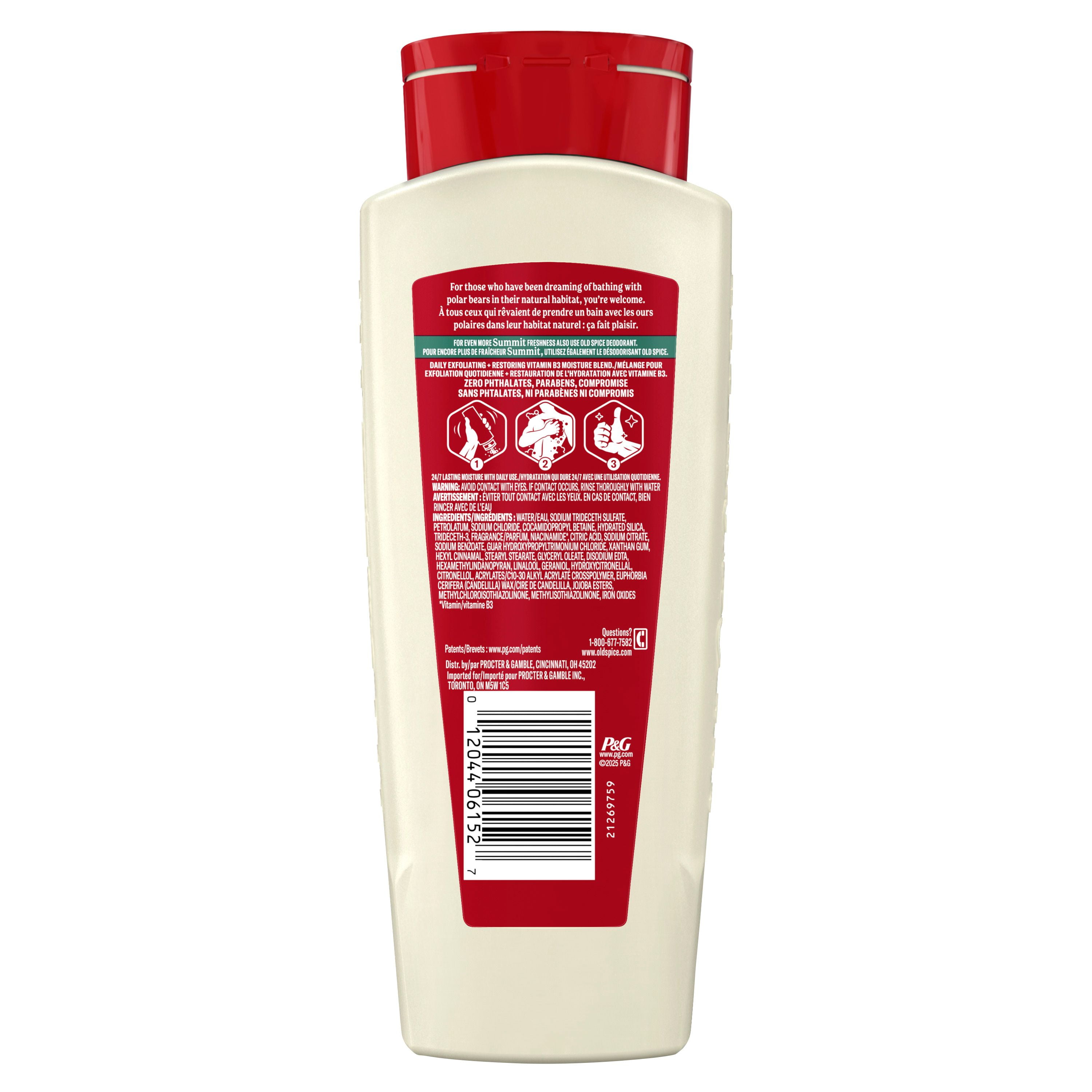 Nettoyant pour le corps pour hommes Old Spice, parfum Summit, fraîcheur après-lavage 24 heures sur 24, 7 jours sur 7, exfoliation + hydratation 532ML