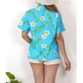 thumbnail image 4 of LA LEELA Women's Casual Beach Hawaiian Blouses Shirt V Neck Blouse Short Sleeve Button Down Dress Tops Tee Shirts for Women M Plumeria Floral, Blue, 4 of 4
