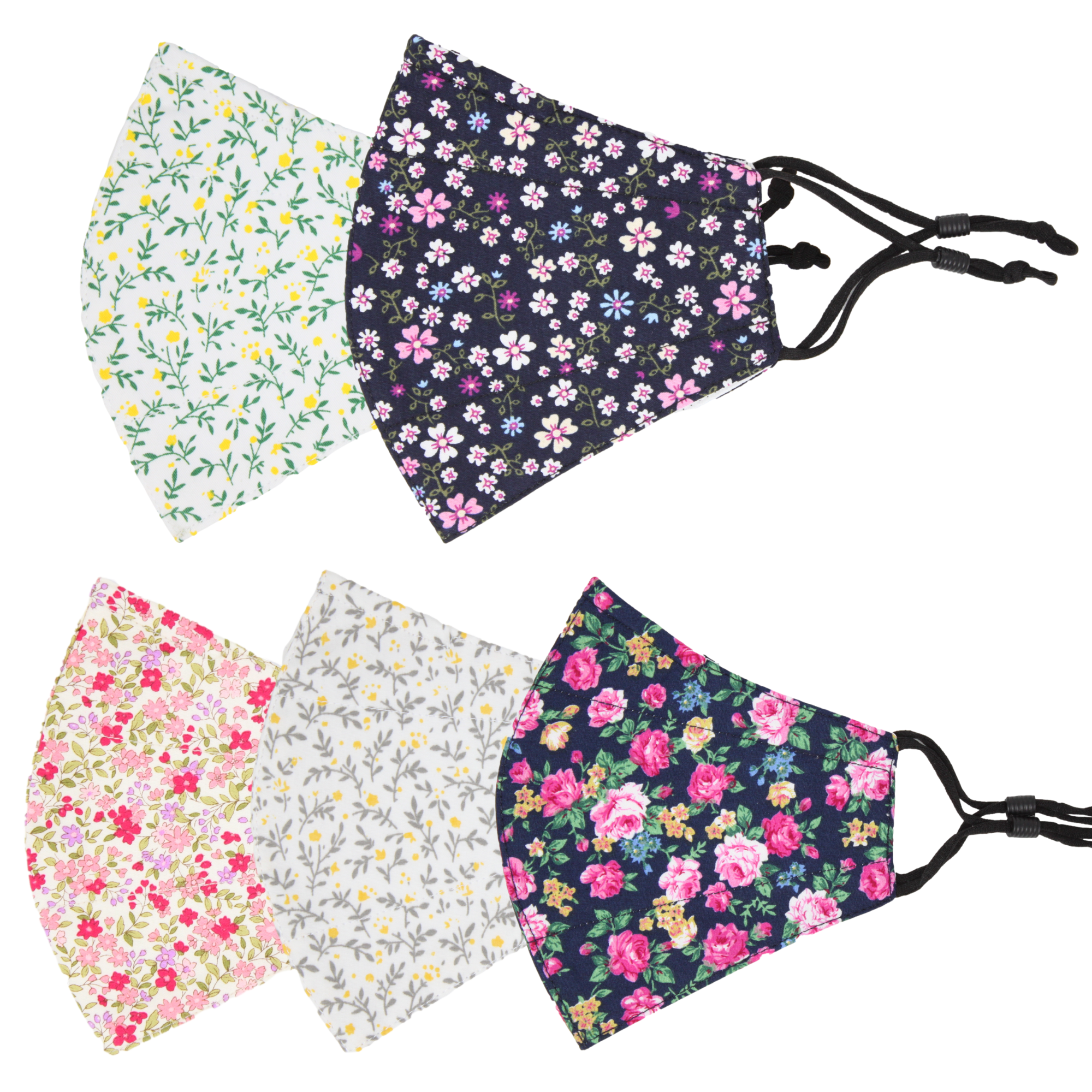 Pack of 5 Reusable Face Covering Mask Washable Cover One Size Unisex Assorted Color Masks