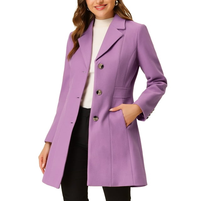 INSPIRE CHIC Manteaux d'Hiver Longs pour Femmes à Simple Boutonnage, Revers Cranté, Violet Pâle L