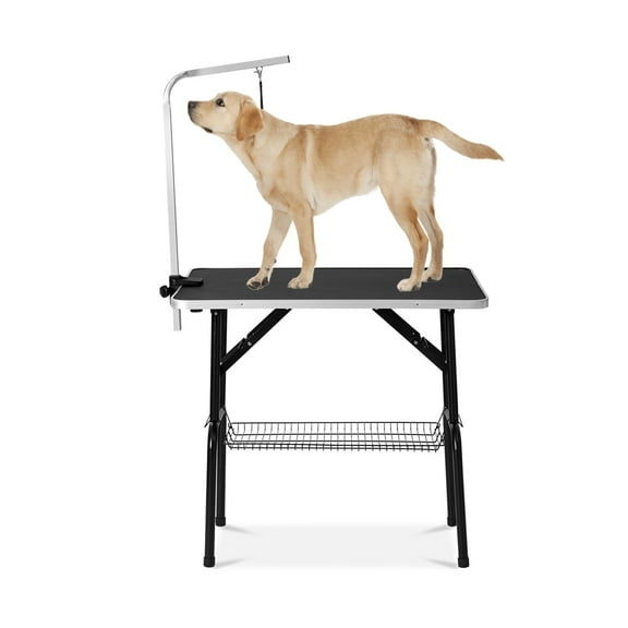 Dog Grooming Tables in Store, NICEPET 46'' x 24'' Professional Heavy Duty Stainless Steel Frame Foldable Table w/Adjustable with Arm/Noose, Capacity Up to 300lbs, Black, S12078