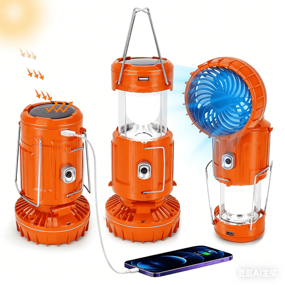 Solar Lantern Rechargeable Fan, Portable & Collapsible Lightweight LED Camping Lantern for Power Outages Flashlight