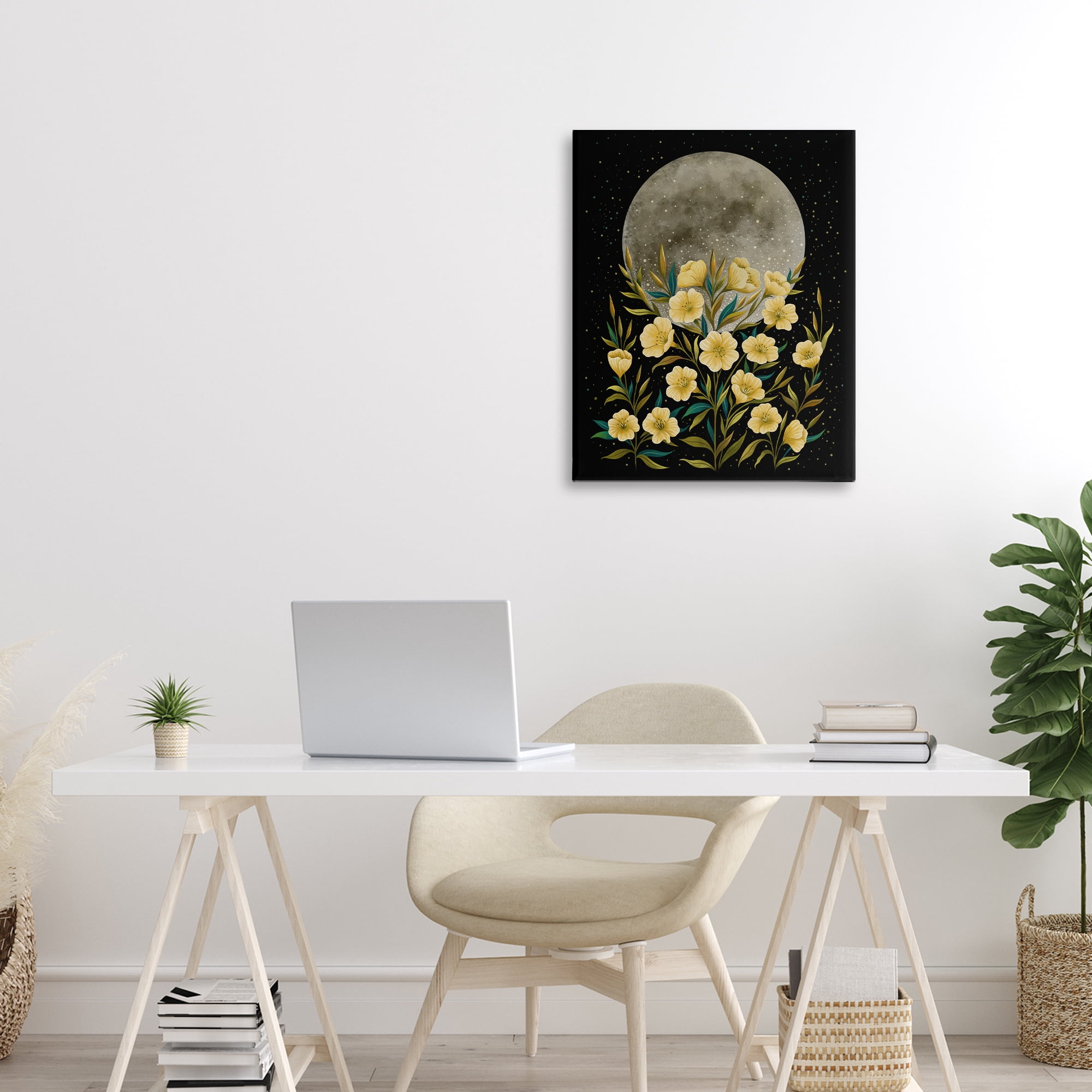Stupell Industries Moon Greeting Yellow Flowers Canvas Wall Art, design by Episodic Drawings