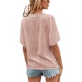 thumbnail image 5 of Seyurigaoka Women Summer Jacquard T-shirt, Casual Striped Short Sleeve V-Neck Lace Trim Pullover, 5 of 6