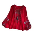 thumbnail image 1 of Blusa bordada para mujer con cordón de borlas ligera elegante con estilo largo Rojo, 1 of 9