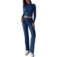 thumbnail image 3 of Conjuntos de 2 Piezas para Mujer, Larga, Cuello Redondo, Pantalones Acampanados de Cintura Alta, Conjuntos de Chándal, Ropa de Calle. Azul Real S, 3 of 9