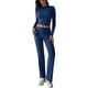 thumbnail image 3 of Conjuntos de 2 Piezas para Mujer, Larga, Cuello Redondo, Pantalones Acampanados de Cintura Alta, Conjuntos de Chándal, Ropa de Calle. Azul Real S, 3 of 9