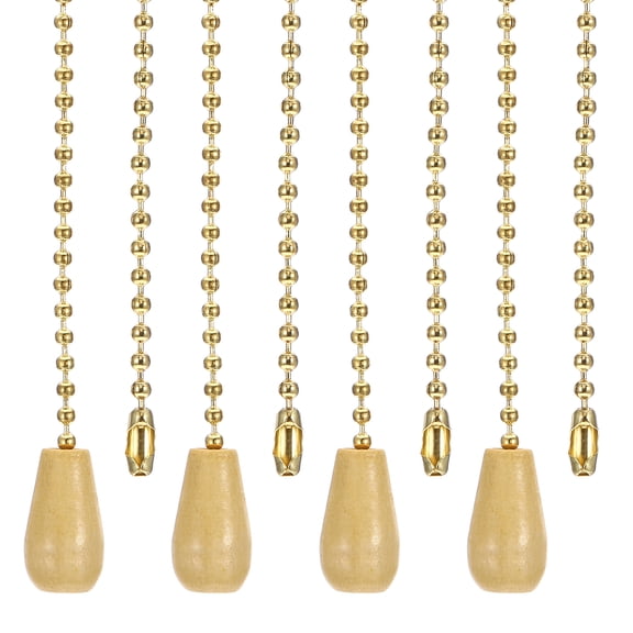 Uxcell 1M 3.3ft Ceiling Fan Pull Chain, 4 Pcs Beaded Pulls Cord Extender Wooden Pendant for Fan Light, Gold Tone
