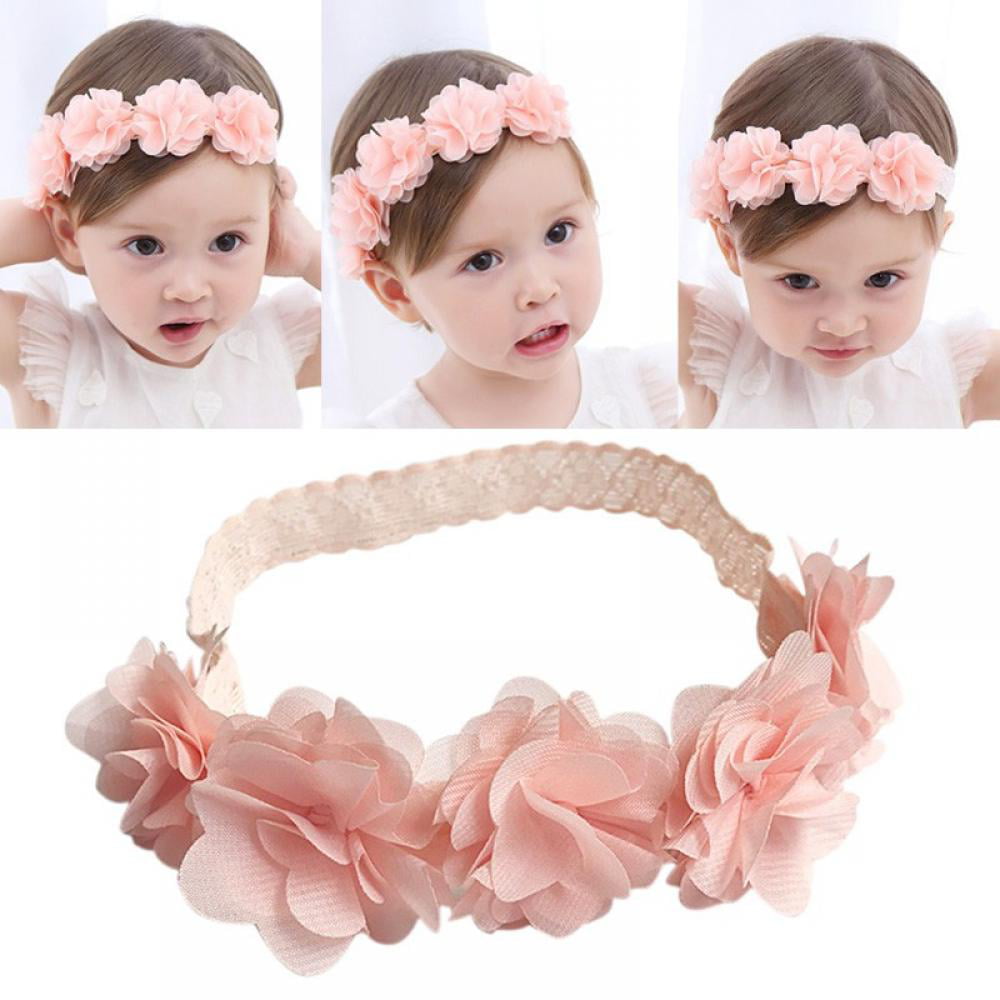 white flowers Babies/girls  white Headband with 3  pink 
