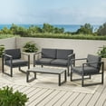 thumbnail image 5 of Roomfitters 4 Pcs Patio Furniture Set with Loveseat, 2 Comfortable Chairs, and Stylish Coffee Table, Durable Aluminum Frame in Dark Grey with Plush Cushions for Outdoor, 5 of 6
