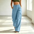 thumbnail image 2 of RFQWOVSR Women's Elastic Waist Straight Leg Linen Pants with Pockets Loose Fit Casual Summer Trousers S, 2 of 4