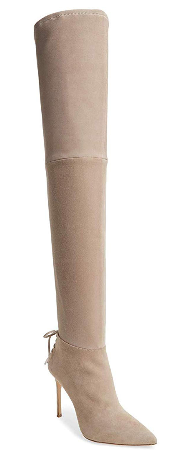 light beige over the knee boots