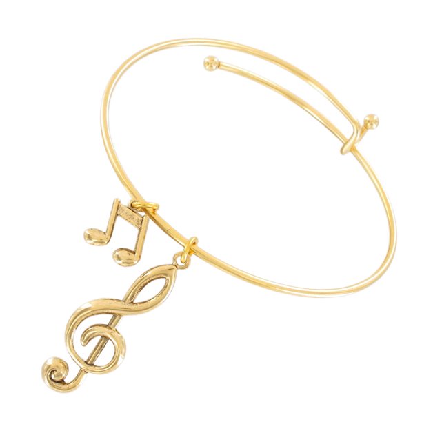 Gold Tone Music Notes G Clef Treble Charm Bangle Bracelet