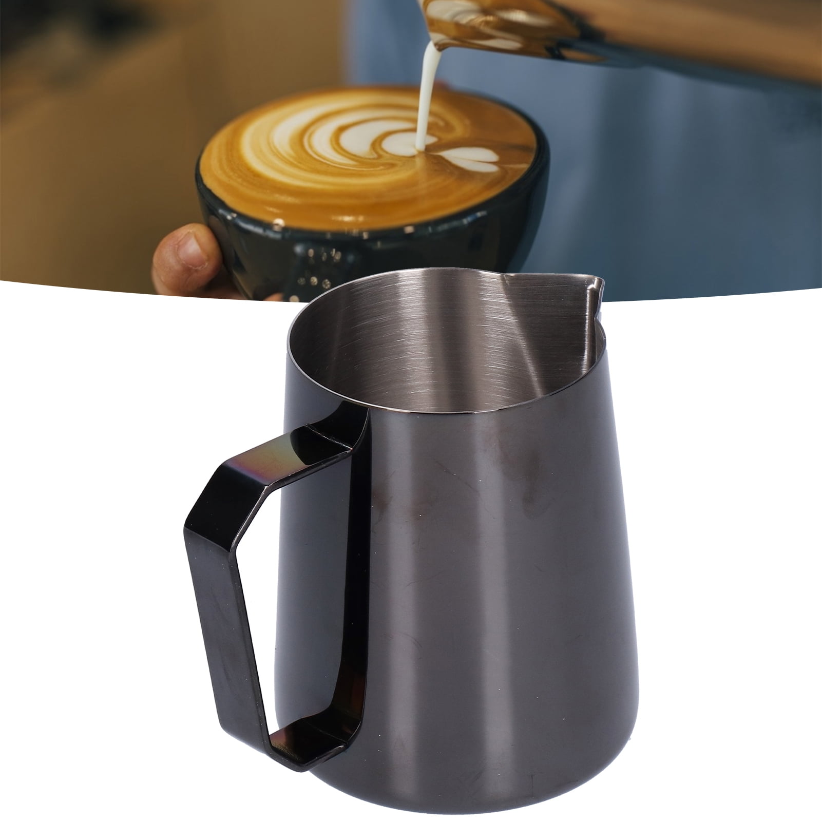 YAHHU 600ml / 20.28 oz Stainless Steel Coffee Milk Frothing Cup Steaming Pitcher Pointed Mouth Black