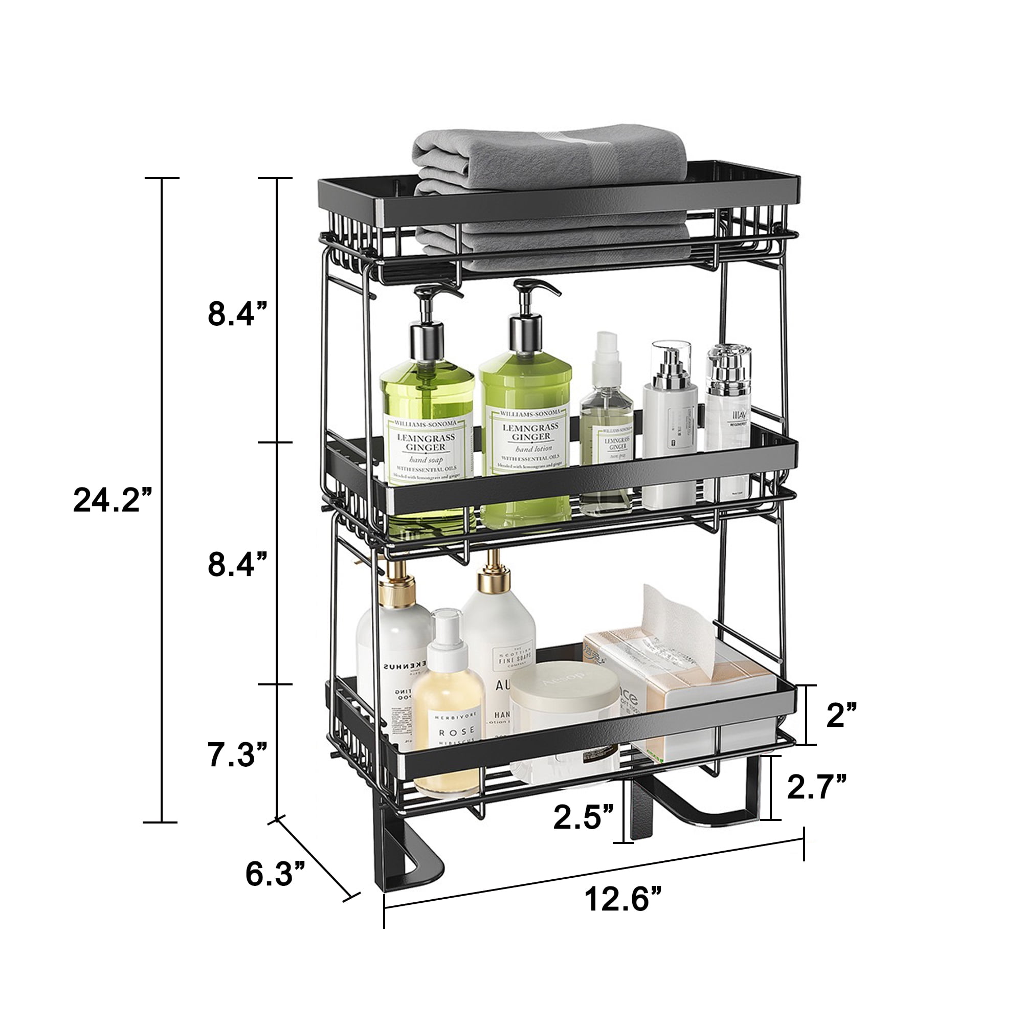 Junjian Over The Toilet Storage Shelf, 3-Tier Bathroom Storage Organizer Upgrade Punch-Free Toliet Storage Shelf, Home Storage Rack with Hooks Shelf