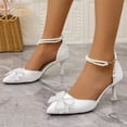 thumbnail image 2 of SCHUHLAND Elegant White Pumps: Pearl Chain Ankle Strap, Bowknot Pointed Toe High Heel Shoes for Wedding & Party, 2 of 11