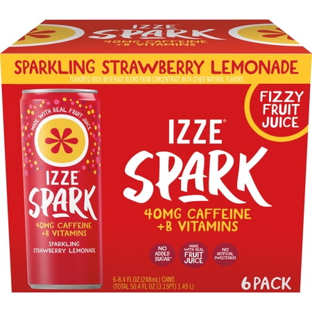 IZZE Spark Strawberry Lemonade with Caffeine 6-pack, 8.4 fl oz cans